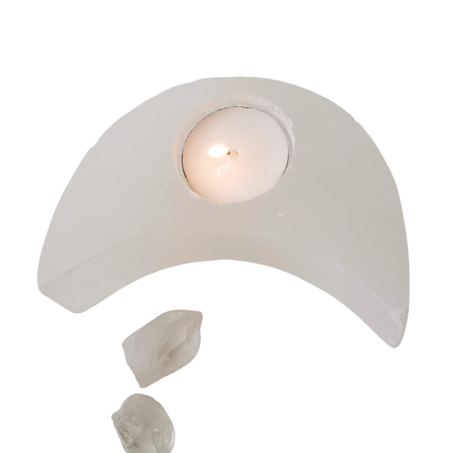 Selenite Moon Candle Holder