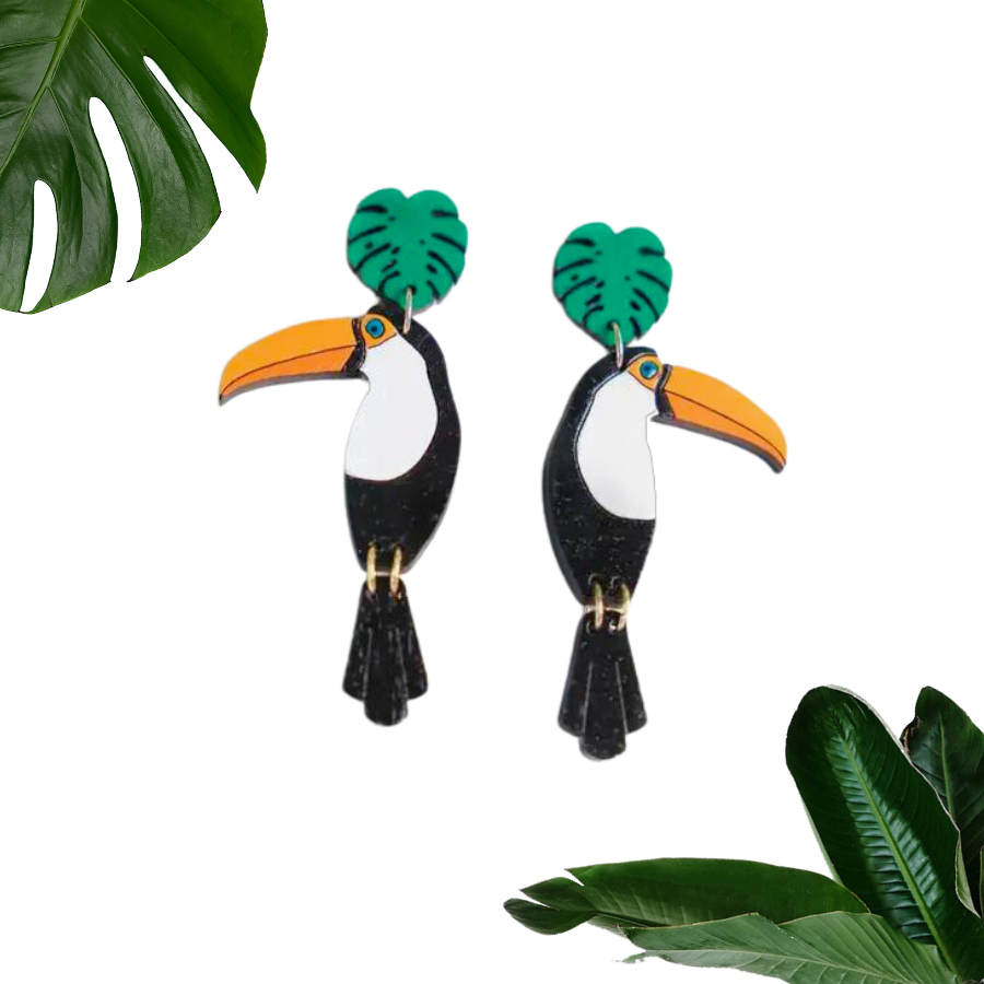 Toco Toucan Stud Dangle Earrings