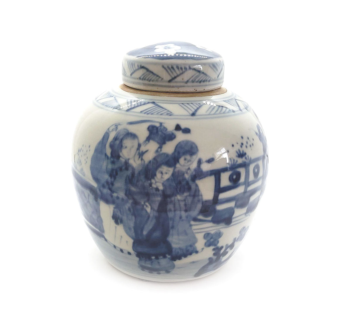 Blue & White Chinoiserie Handpainted Ginger Jar - Dieties Motif