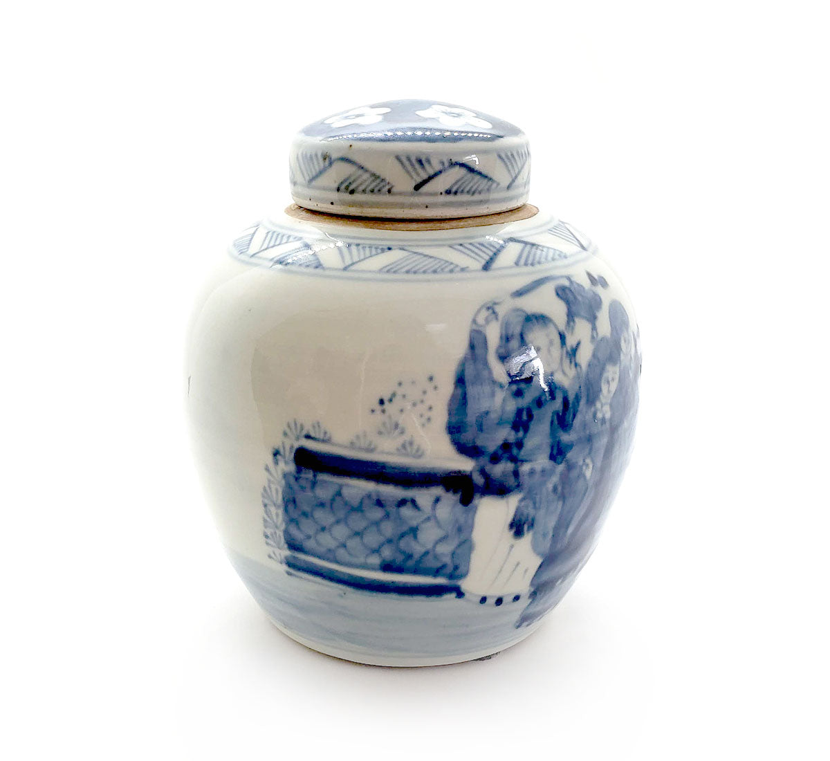 Blue & White Chinoiserie Handpainted Ginger Jar - Dieties Motif