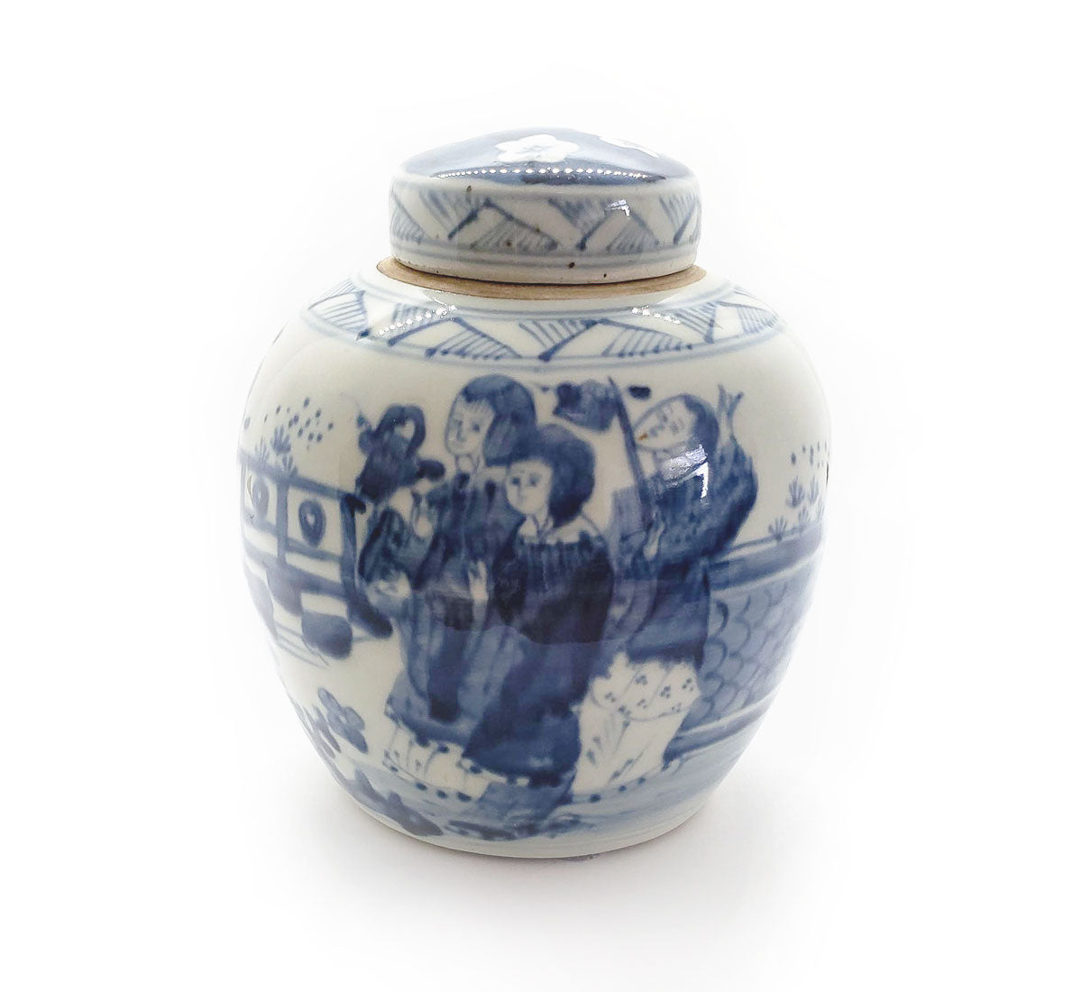 Blue & White Chinoiserie Handpainted Ginger Jar - Dieties Motif