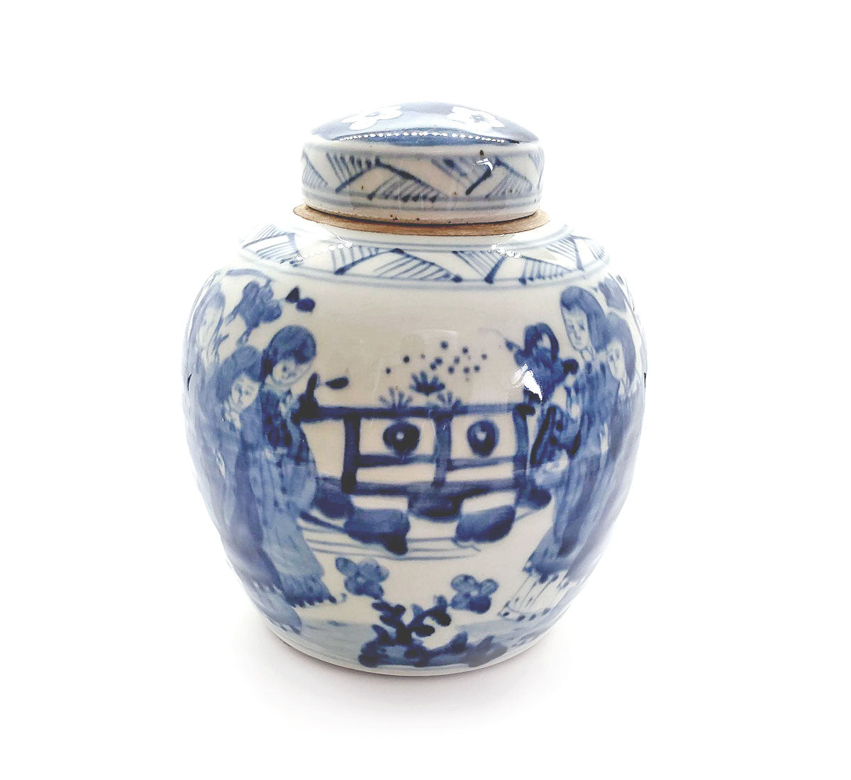 Blue & White Chinoiserie Handpainted Ginger Jar - Dieties Motif