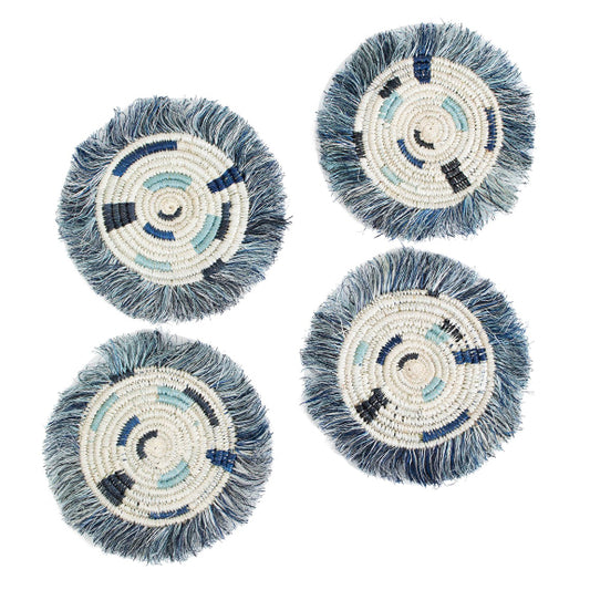 Handwoven Blue Geo Fringe Coasters