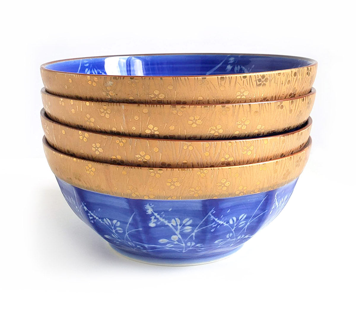 Blue & Gold Handpainted Bowls - Set of 4