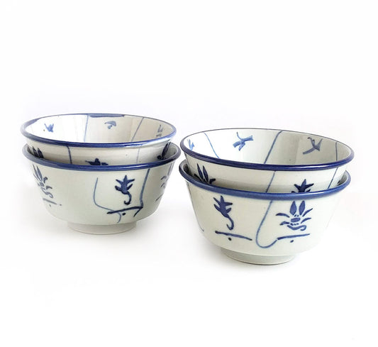 Blue & White Handpainted Bowls - Set of 4