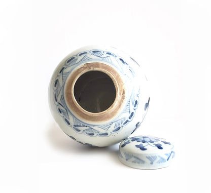 Blue & White Chinoiserie Handpainted Ginger Jar - Floral Motif