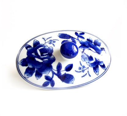 Blue & White Chinoiserie Handpainted Rose Serving Dish