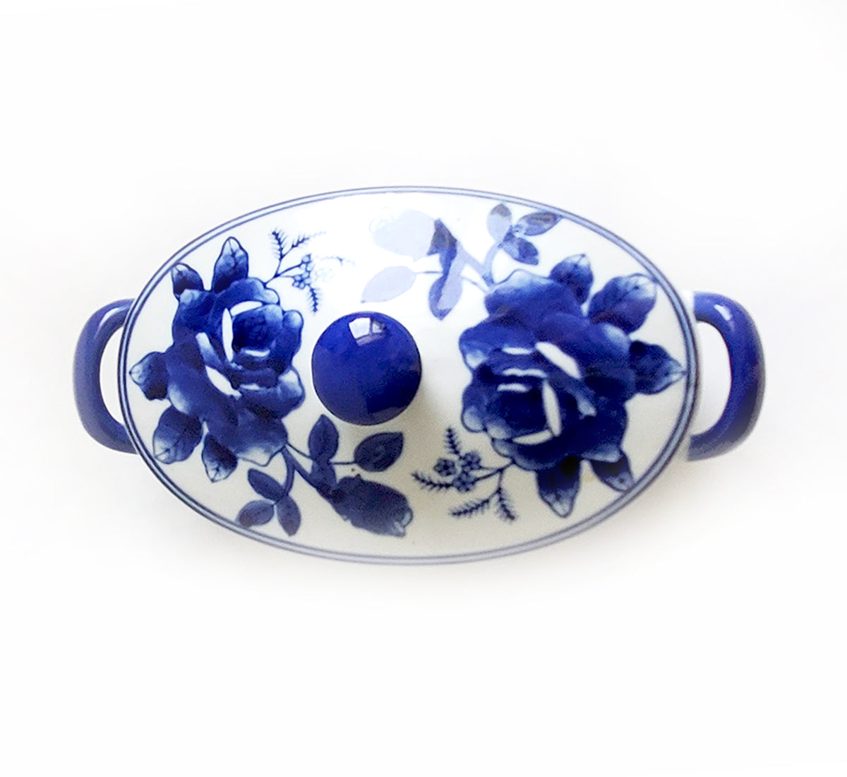 Blue & White Chinoiserie Handpainted Rose Serving Dish