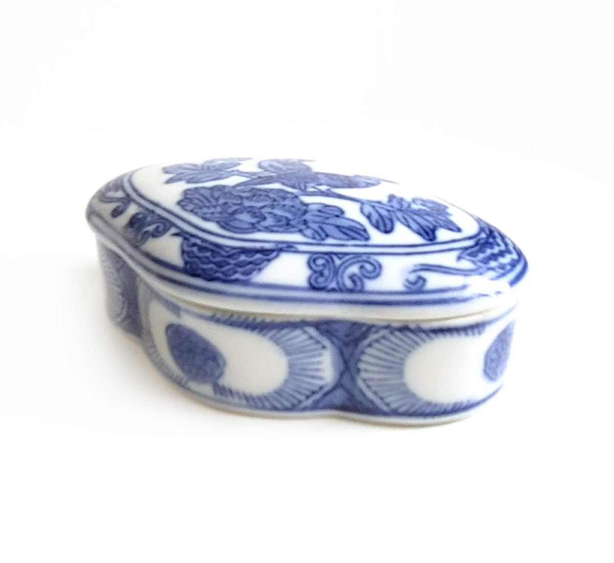 Blue & White Chinoiserie Handpainted Trinket Box / Jar - Love Birds