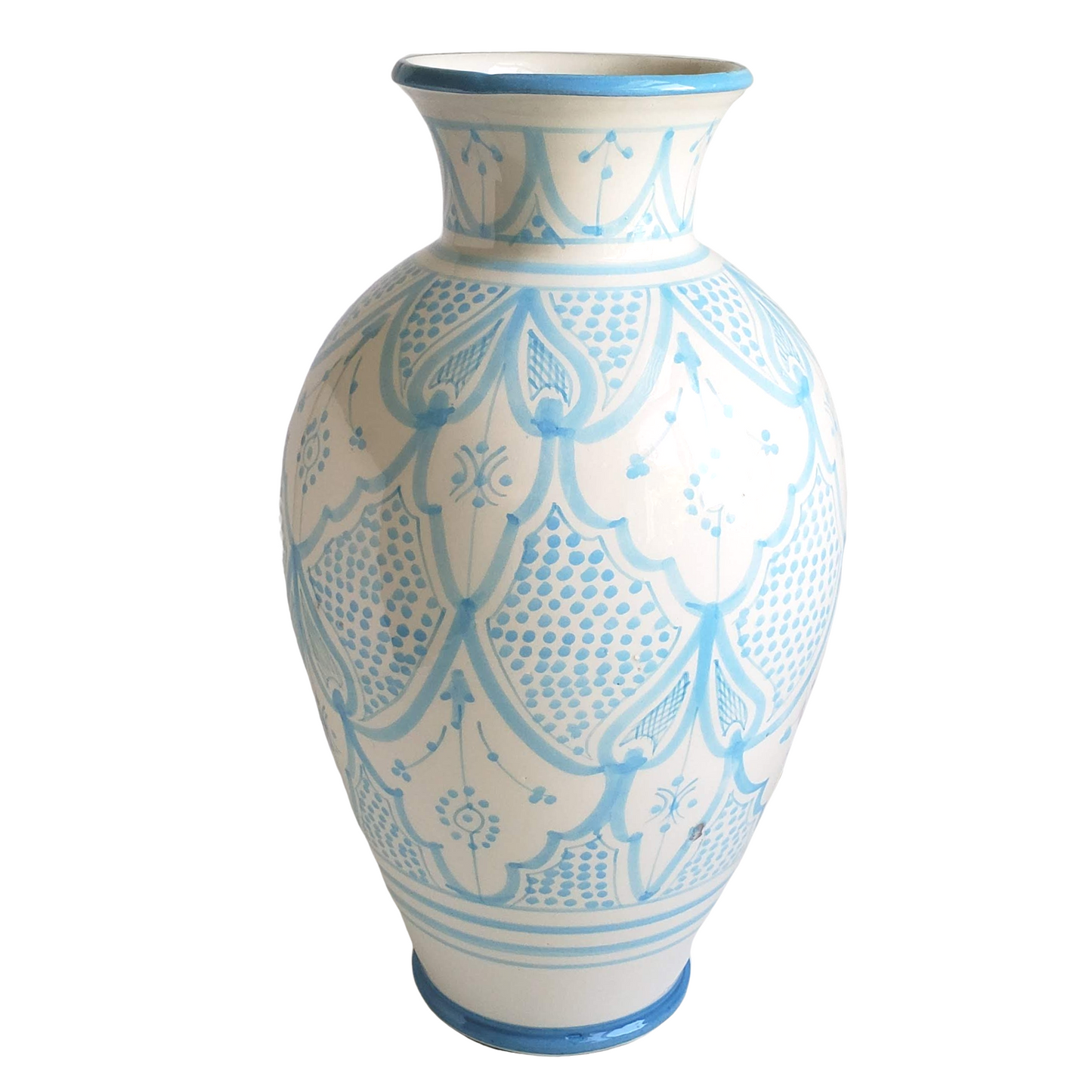 Handpainted Moroccan Light Blue and White Vase - Large