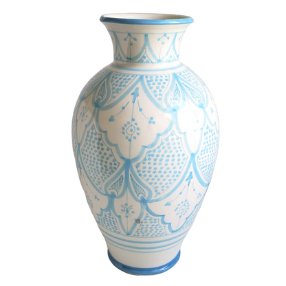 Handpainted Moroccan Light Blue and White Vase - Large