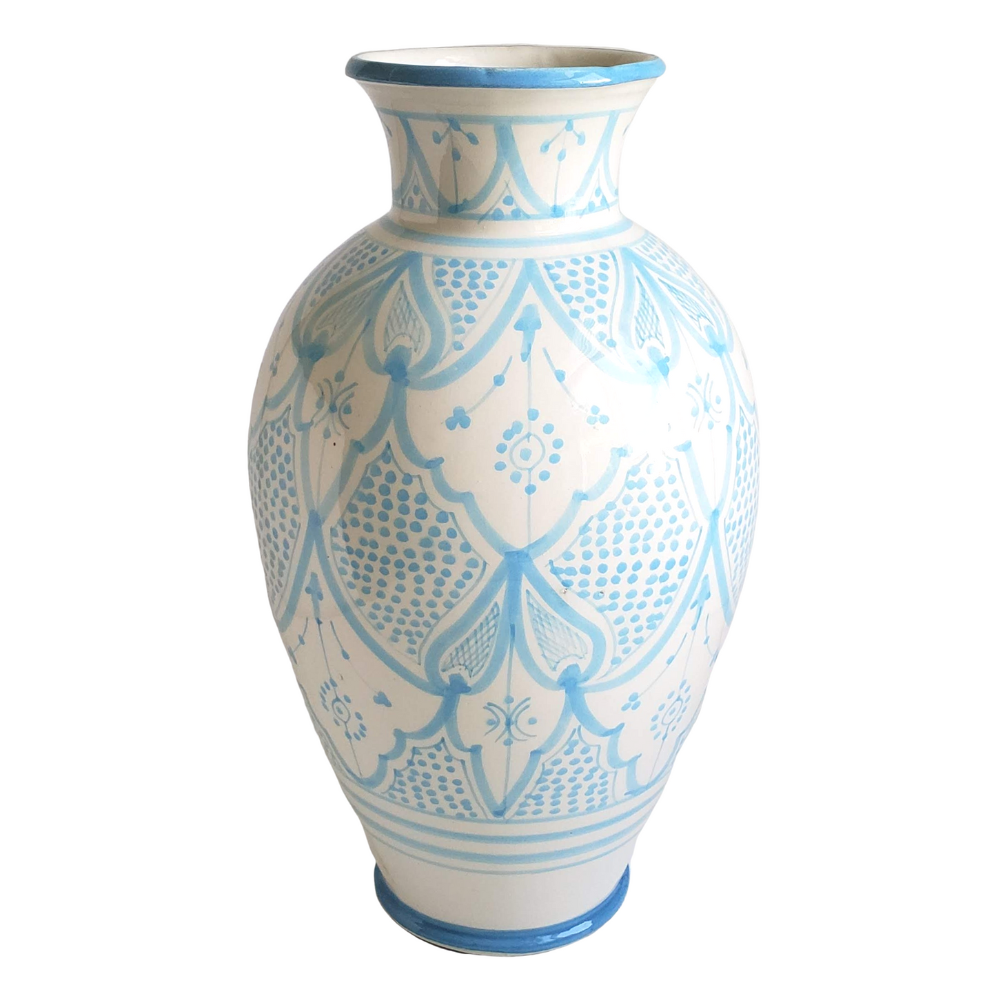 Handpainted Moroccan Light Blue and White Vase - Large