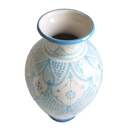 Handpainted Moroccan Light Blue and White Vase - Large