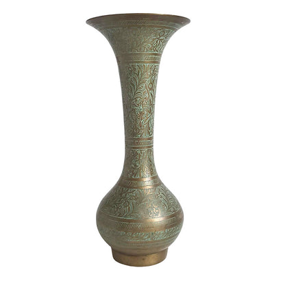 Indian Carved Brass Vase - Aqua