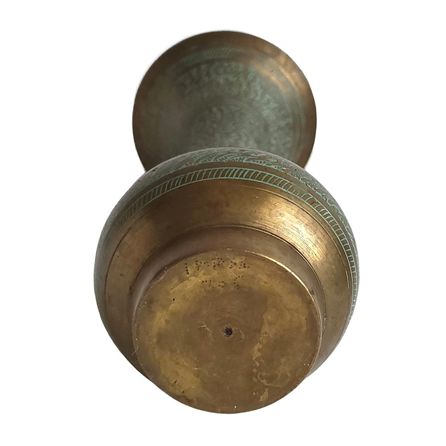 Indian Carved Brass Vase - Aqua