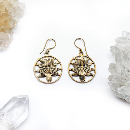 Lotus Recycled Brass Hanging Tribal Earrings