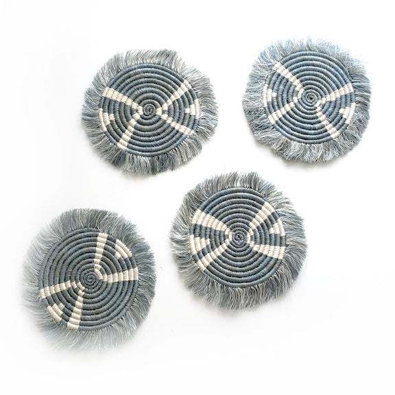 Handwoven Mirage Gray Mlima Fringed Coasters