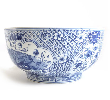 Blue & White Chinoiserie Handpainted Large Floral Bowl