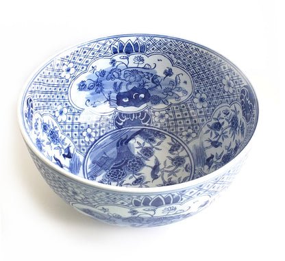Blue & White Chinoiserie Handpainted Large Floral Bowl