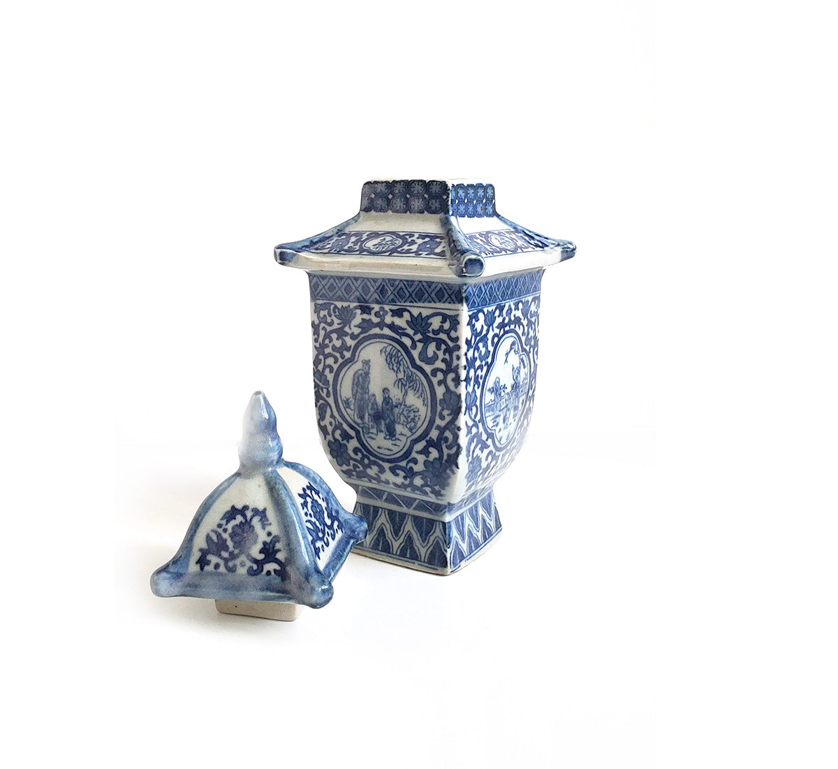 Blue & White Chinoiserie Handpainted Mini Pagoda Vase - LAST ONE