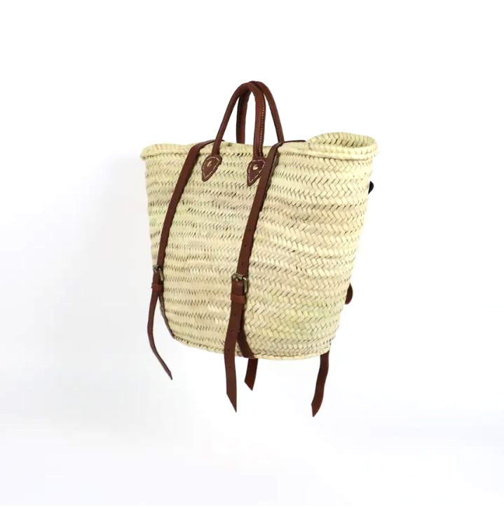 Tokyo Straw Backpack Basket - Tan