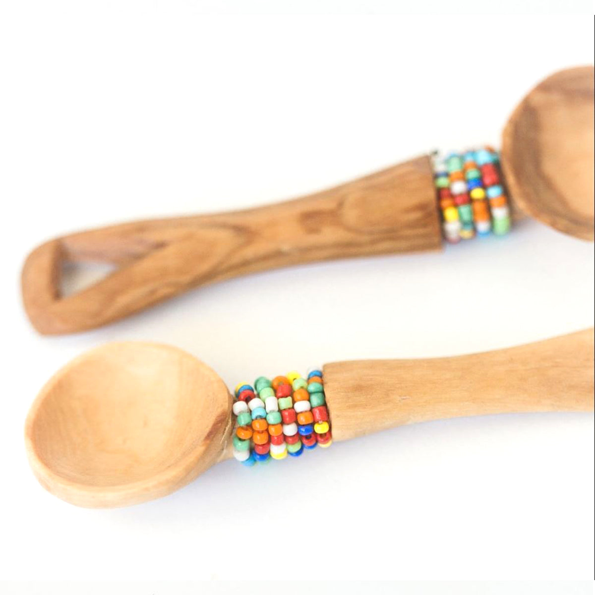 Olive Wood Beaded Spoon - Set of 2