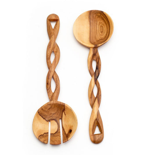 Olive Wood Spiral Serving Spoons - Set of 2